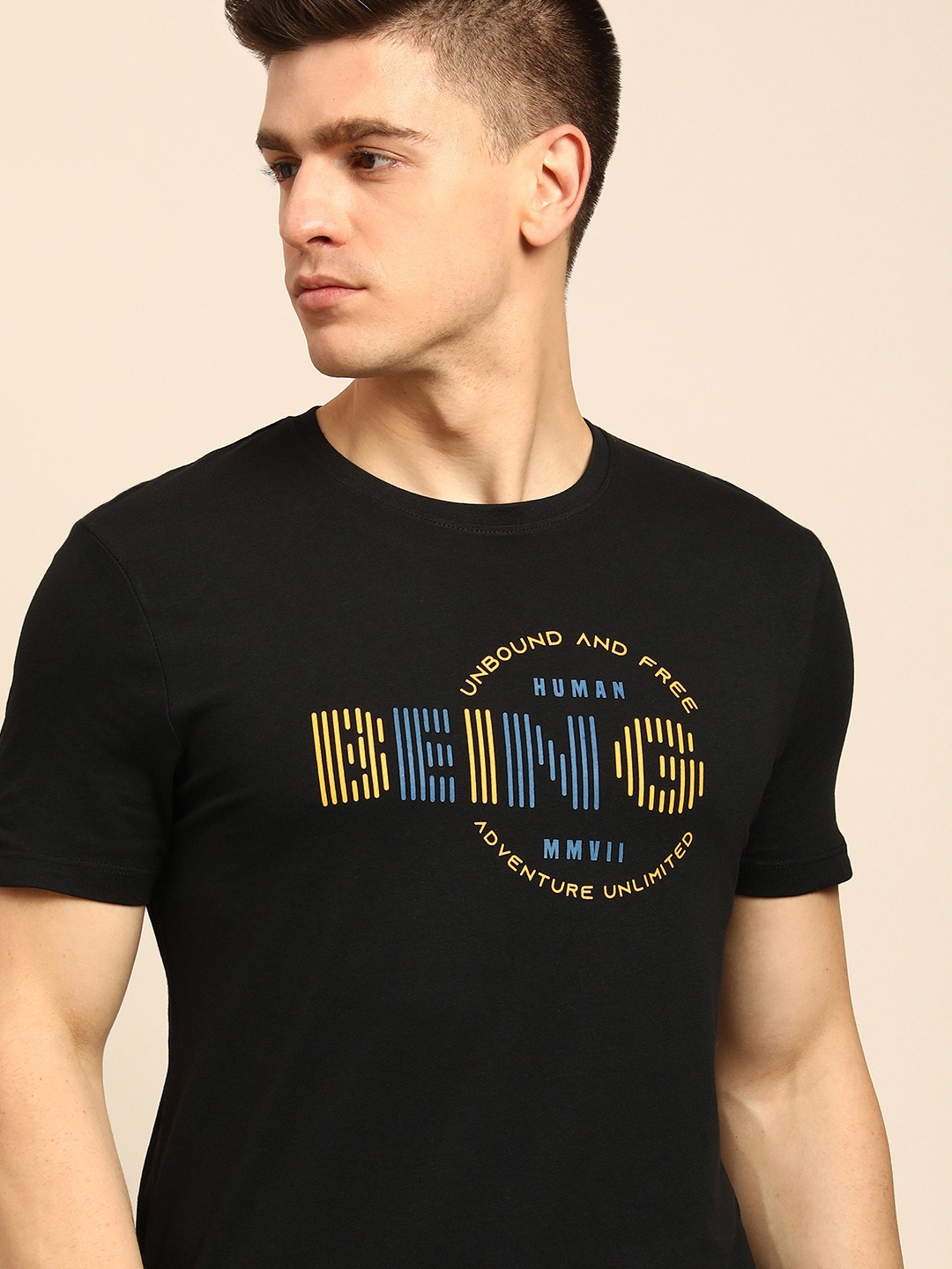 

Being Human Men Black Brand Logo Printed Pure Cotton T-shirt