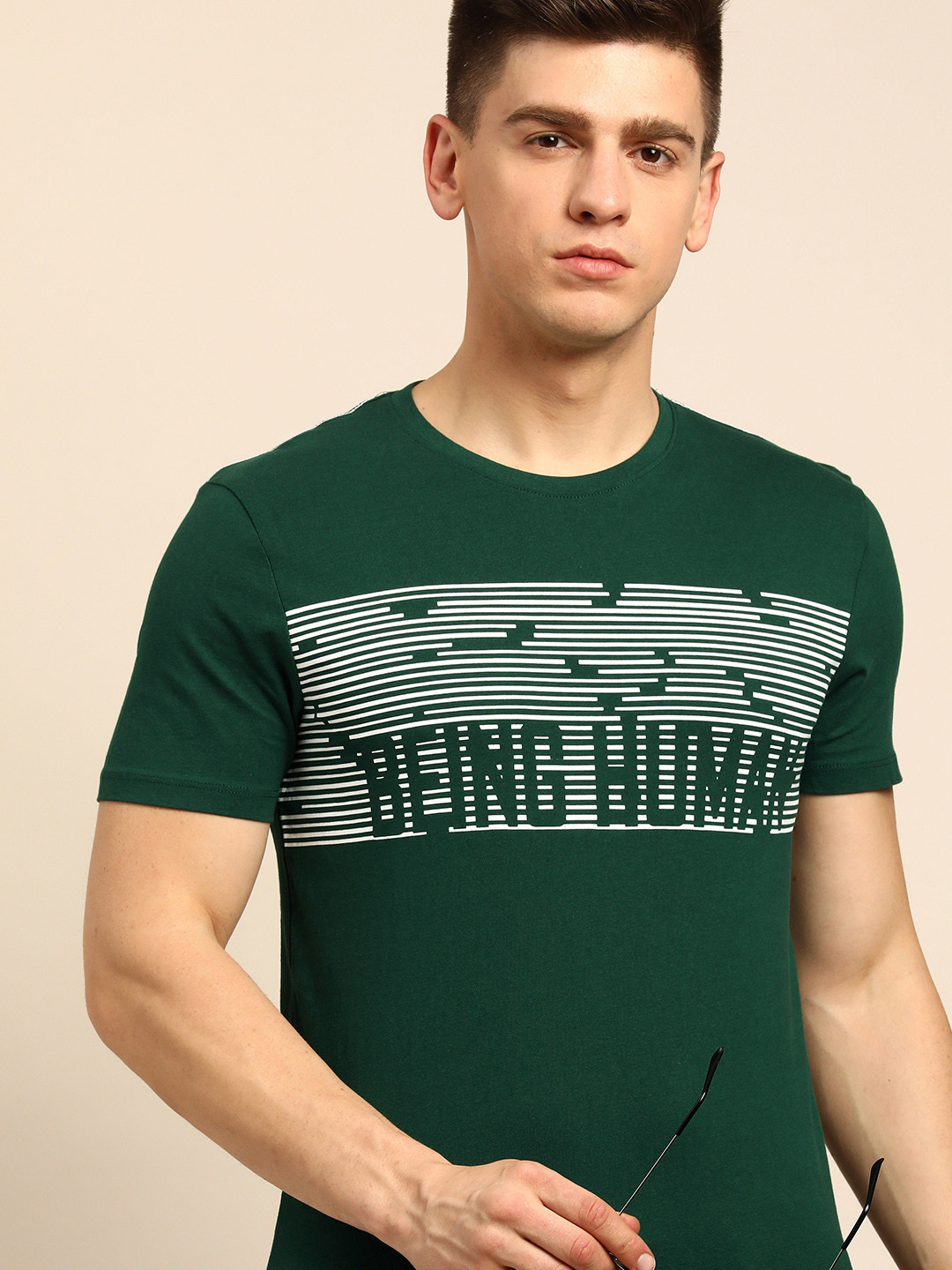 

Being Human Men Green Brand Logo Printed Pure Cotton T-shirt