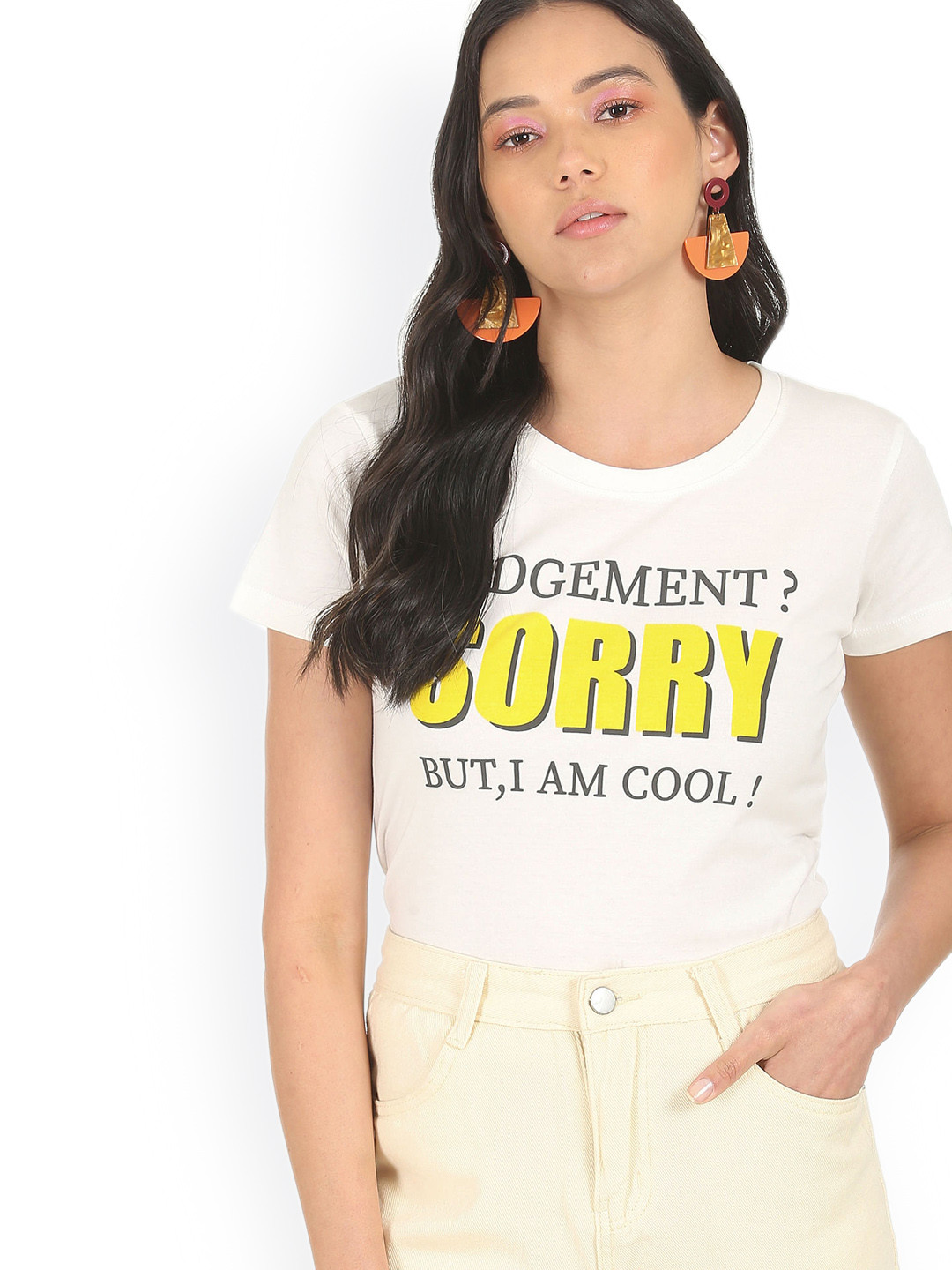 

Sugr Women White Typography Printed T-shirt, Off white