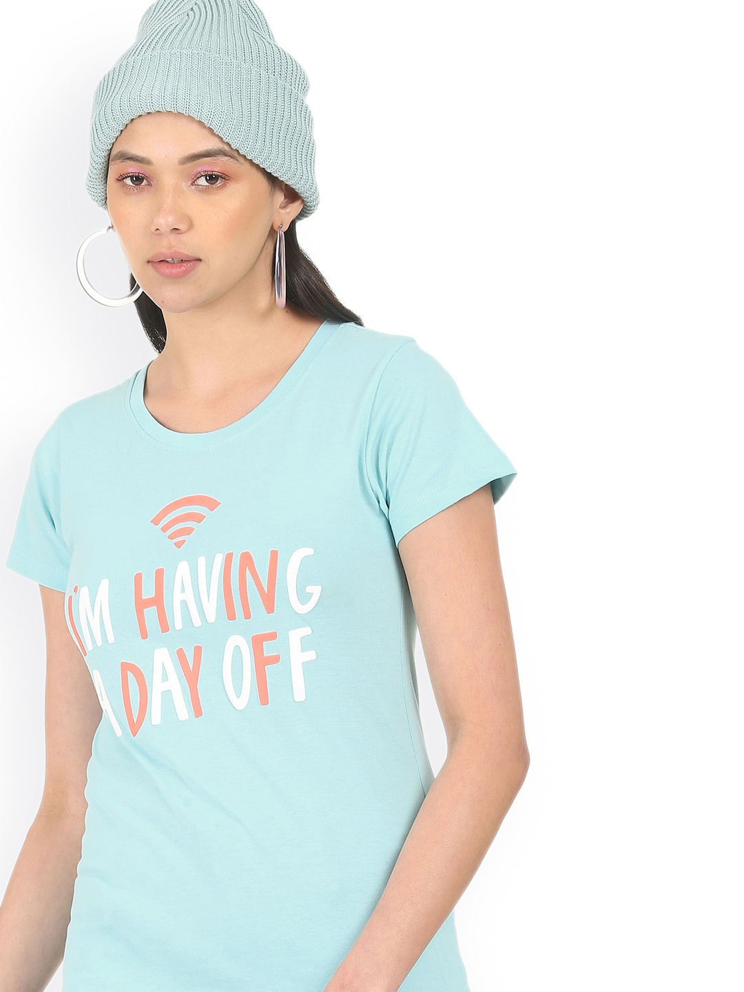 

Sugr Women Blue Typography Printed T-shirt