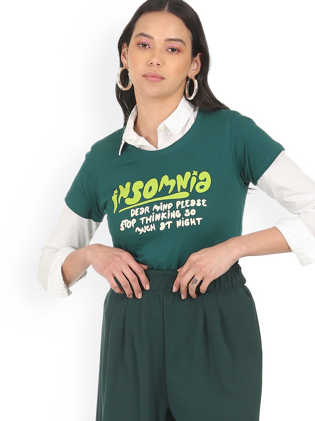 

Sugr Women Green Typography Printed T-shirt