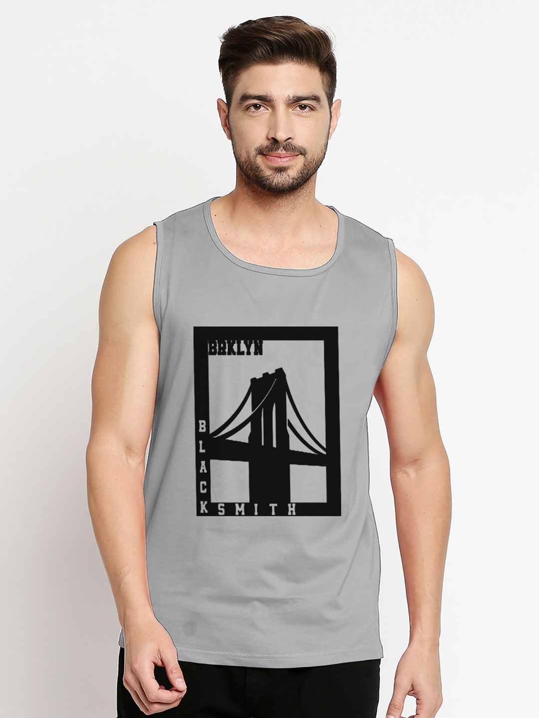

Blacksmith Men Grey Graphic Printed Training or Gym T-shirt