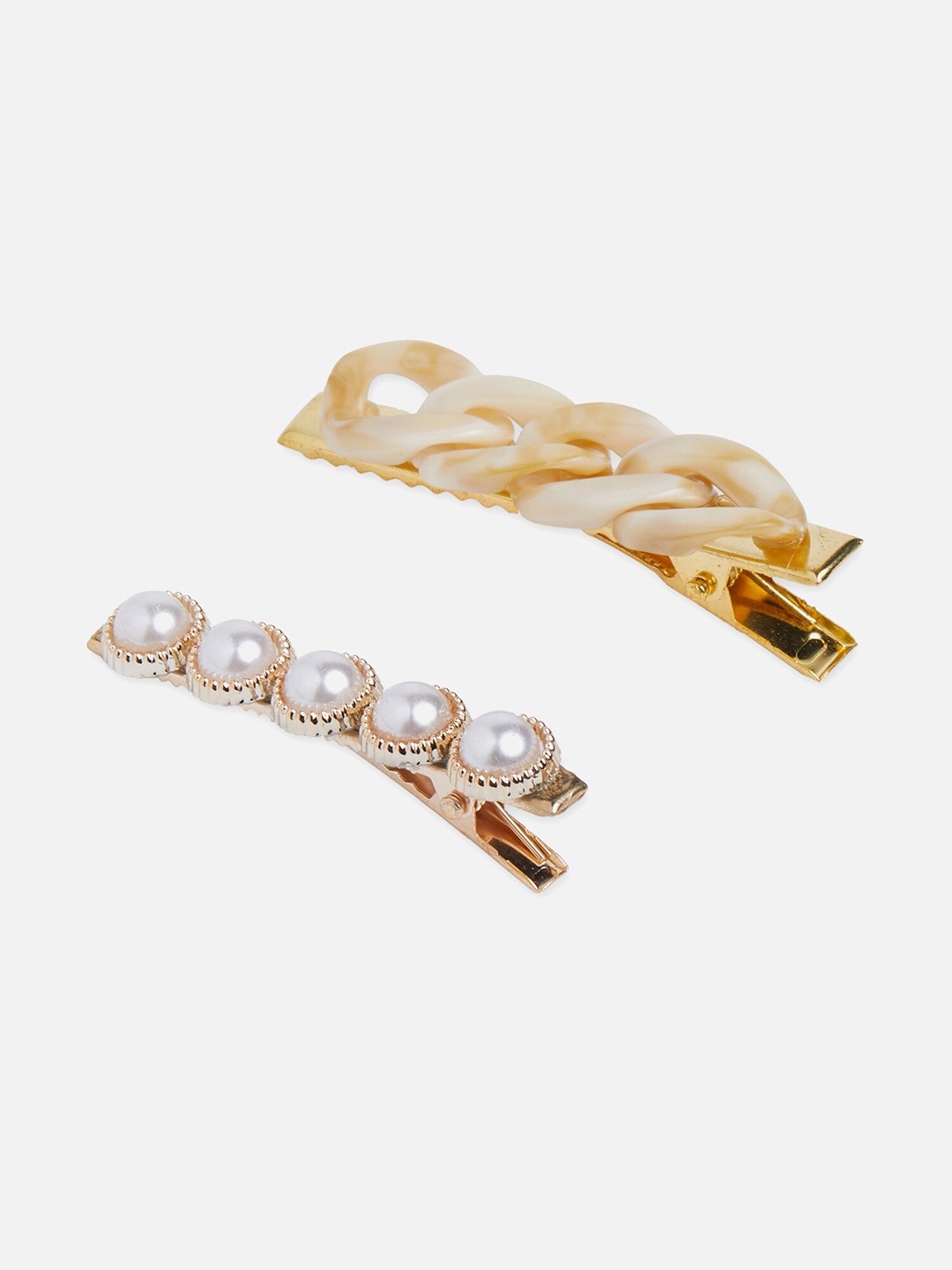 

20Dresses Women Set Of 2 Gold-Toned & White Embellished Alligator Hair Clip