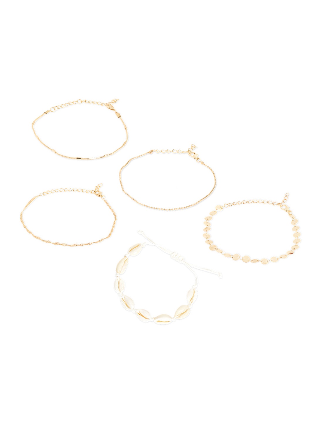 

20Dresses Set Of 5 Gold-Toned Stone-Studded Beaded Anklets