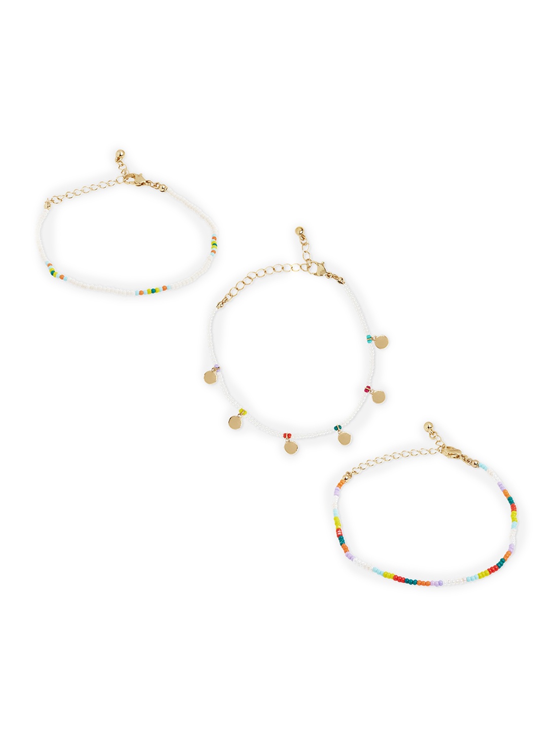 

20Dresses Set Of 3 White & Gold-Toned Beaded Anklets