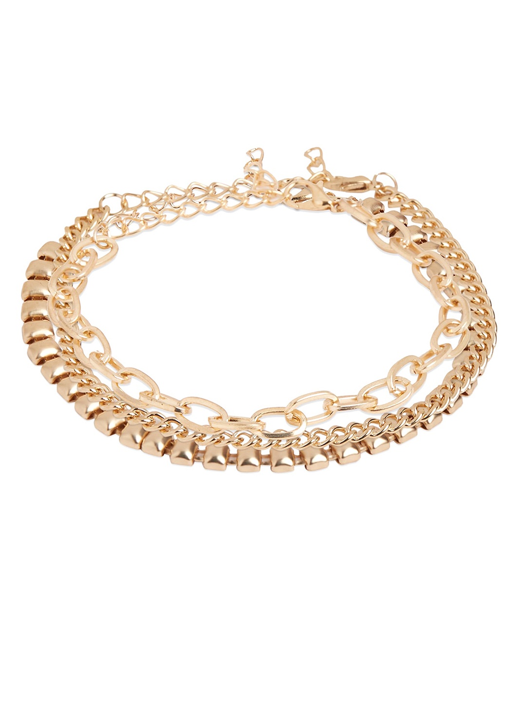 

20Dresses Set Of 3 Gold-Toned Stone-Studded Beaded Anklets