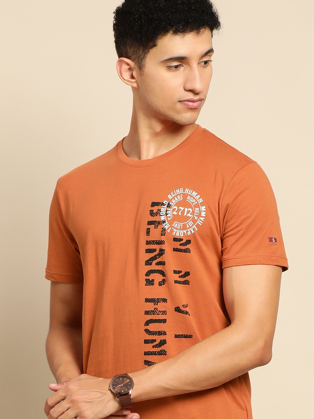 

Being Human Men Brown & Black Typography Printed Pure Cotton T-shirt