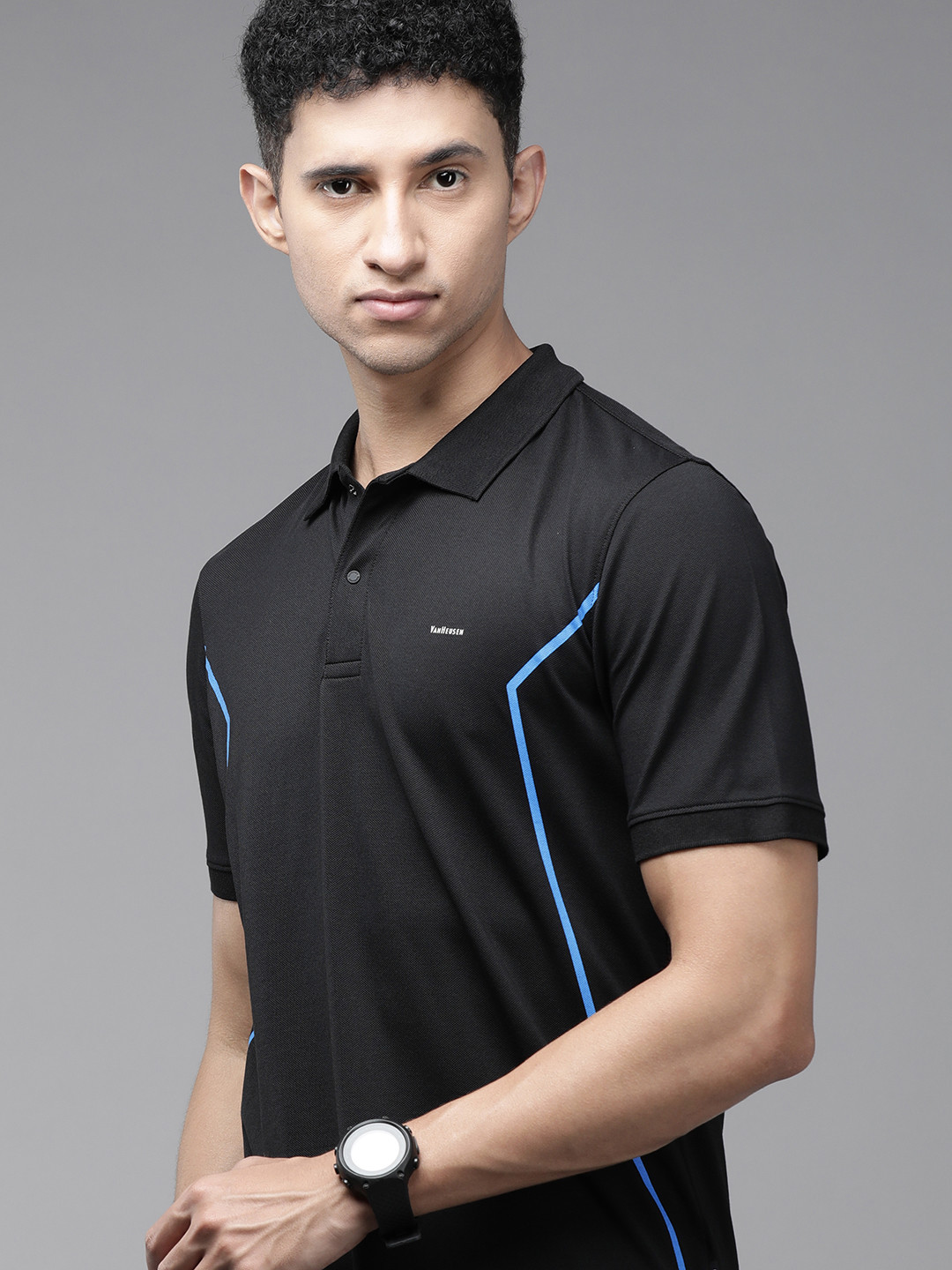 

Van Heusen Men Black Solid Polo Collar T-shirt