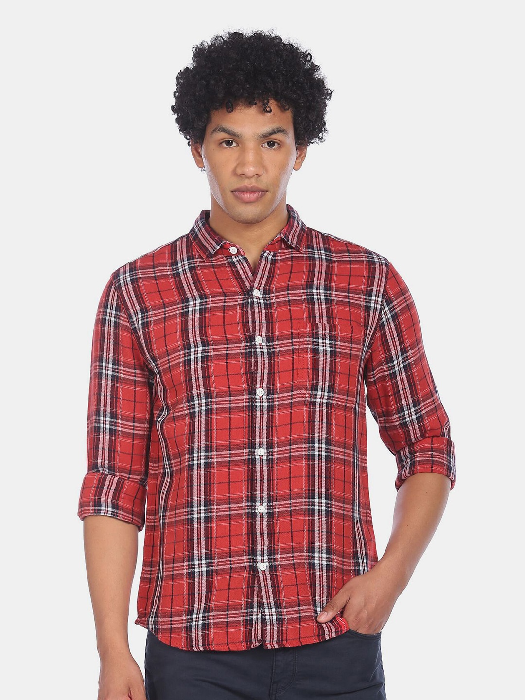 

Cherokee Men Red Tartan Checked Casual Shirt