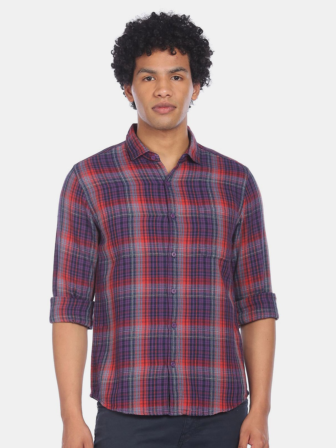

Cherokee Men Purple & Red Checked Casual Shirt