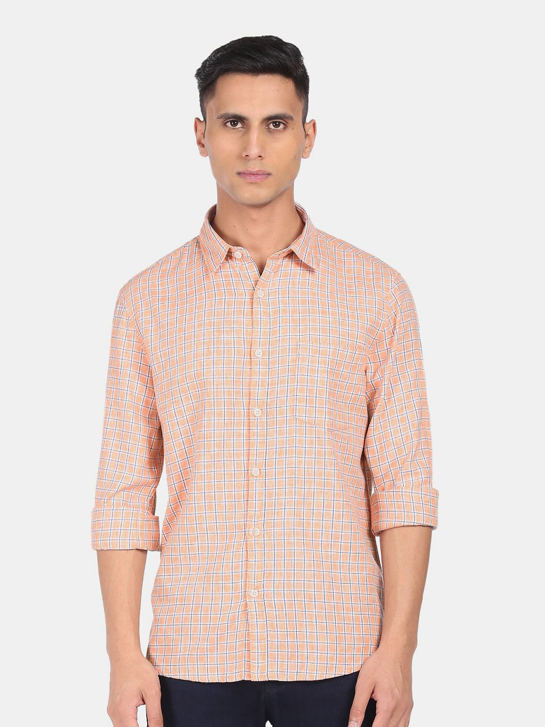 

Ruggers Men Peach-Coloured & Black Checked Casual Shirt