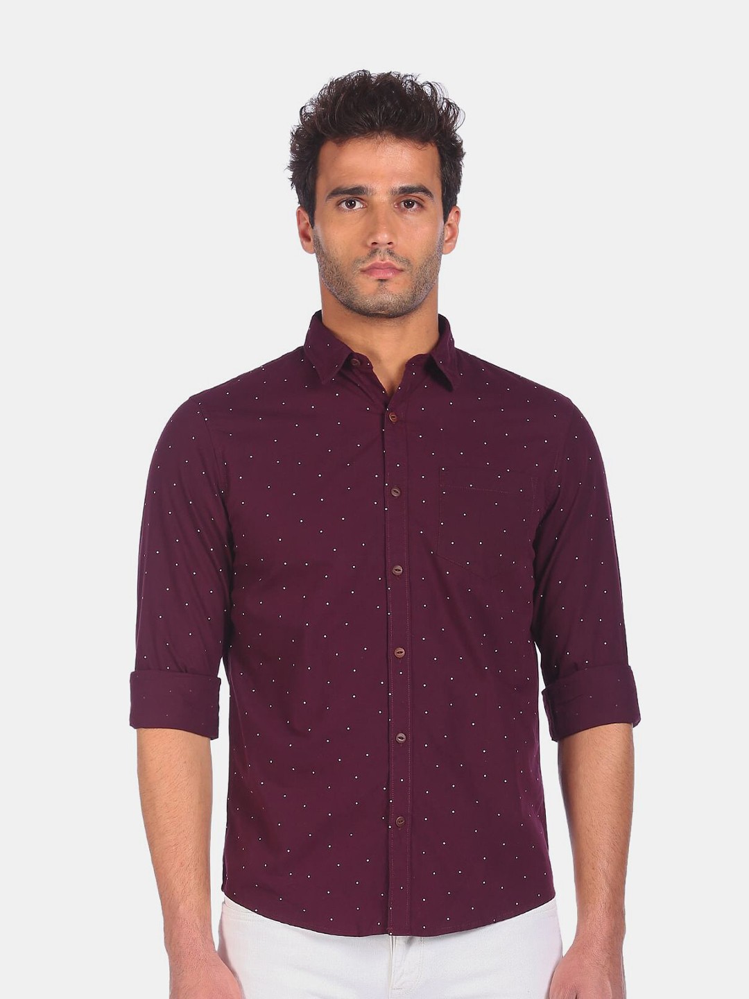 

Ruggers Men Burgundy & White Printed Pure Cotton Casual Shirt