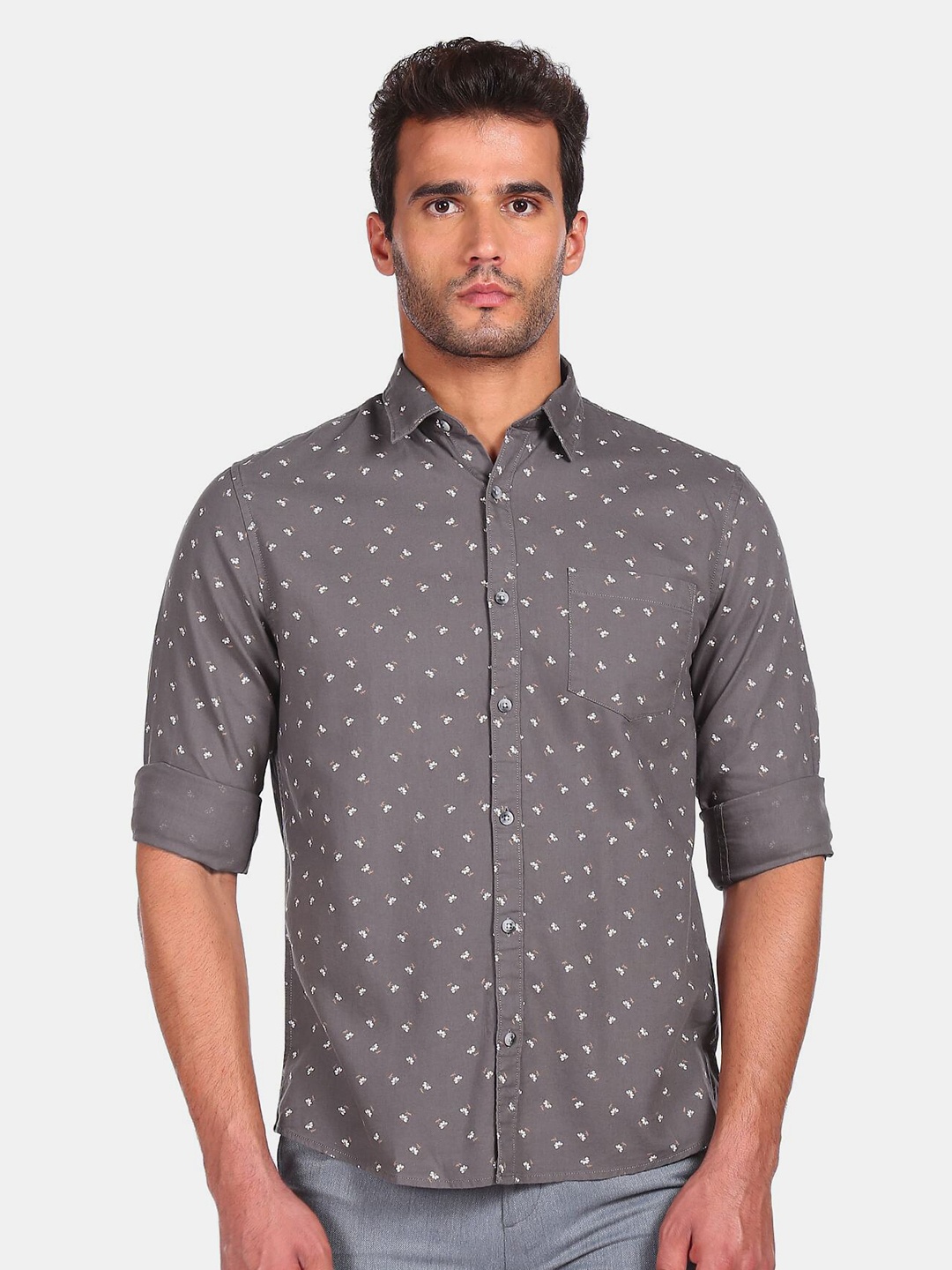 

Ruggers Men Grey Printed Casual Shirt