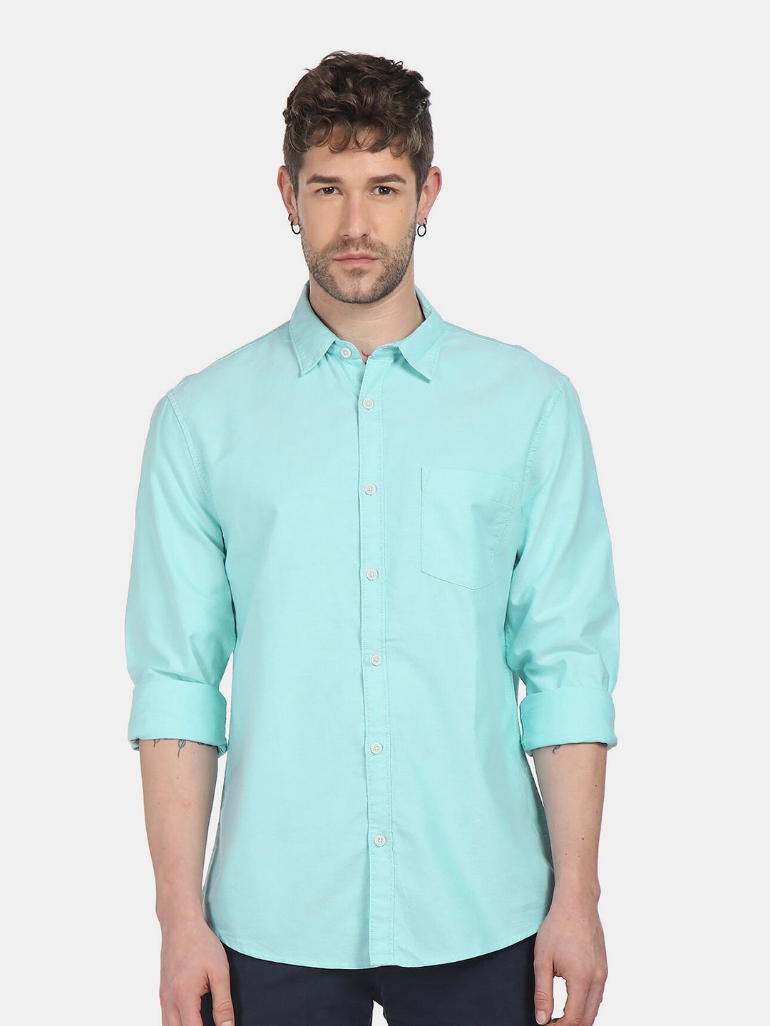 

Ruggers Men Turquoise Blue Pure Cotton Casual Shirt
