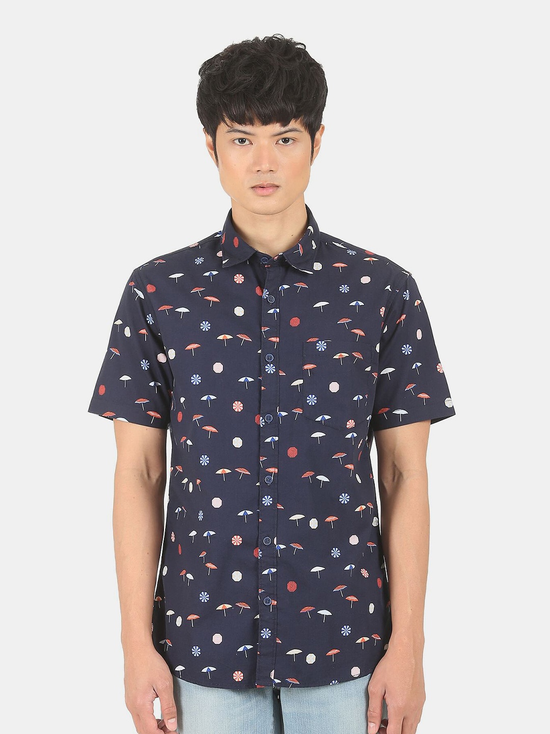 

Ruggers Men Navy Blue & Red Printed Pure Cotton Casual Shirt