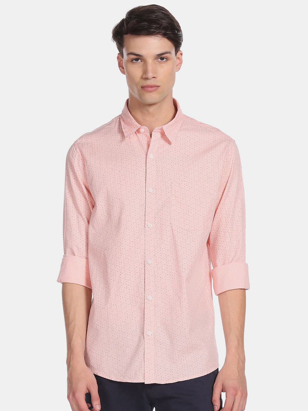

Ruggers Men Pink & Black Printed Pure Cotton Casual Shirt