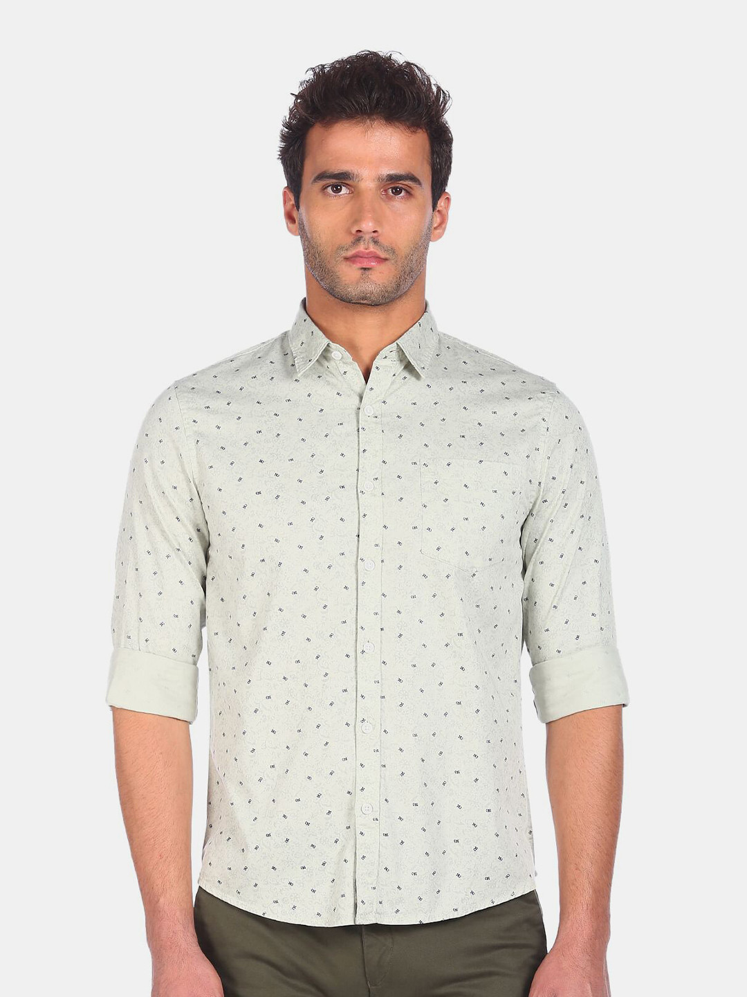 

Ruggers Men Green & Blue Printed Pure Cotton Casual Shirt