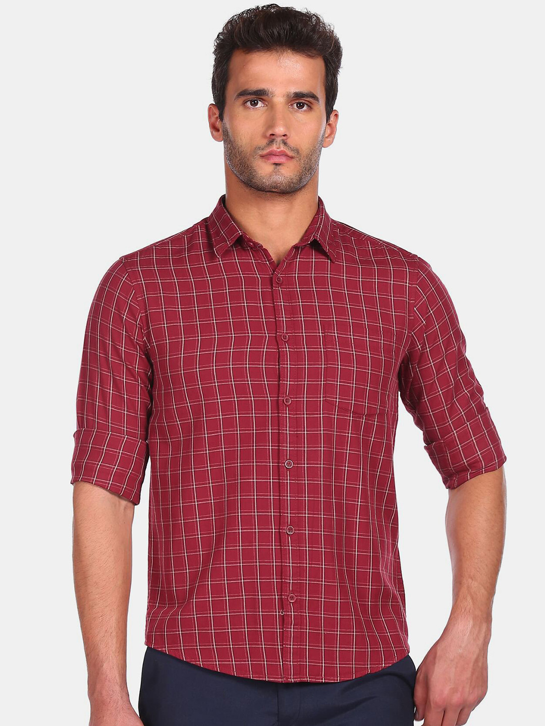 

Ruggers Men Red & White Checked Pure Cotton Casual Shirt