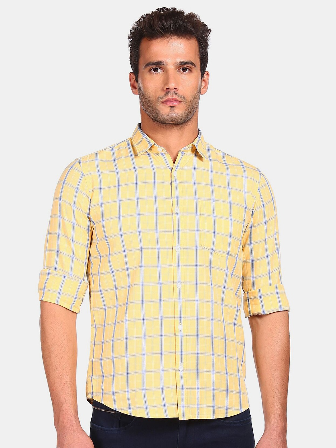 

Ruggers Men Yellow Checked Casual Shirt