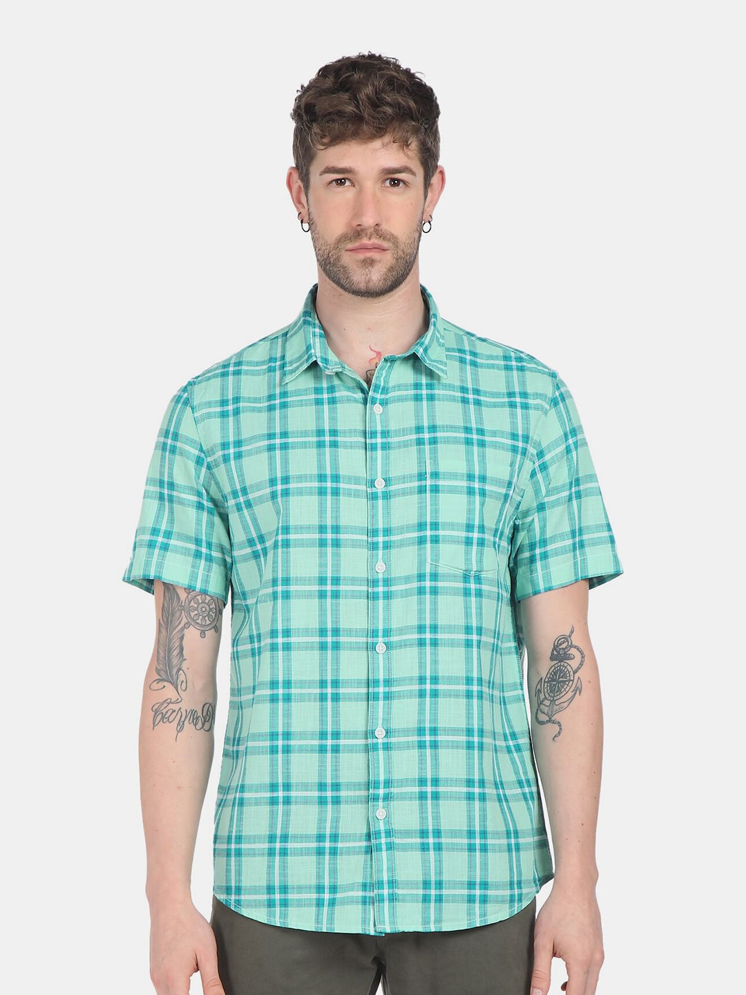 

Ruggers Men Green Checked Casual Shirt
