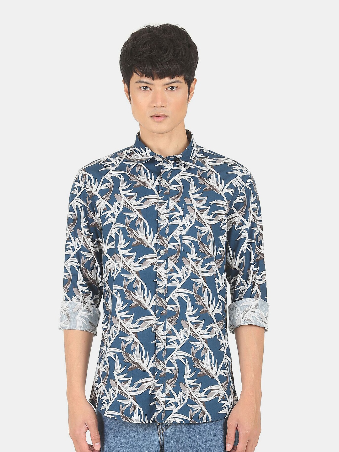 

Ruggers Men Blue & White Printed Pure Cotton Casual Shirt