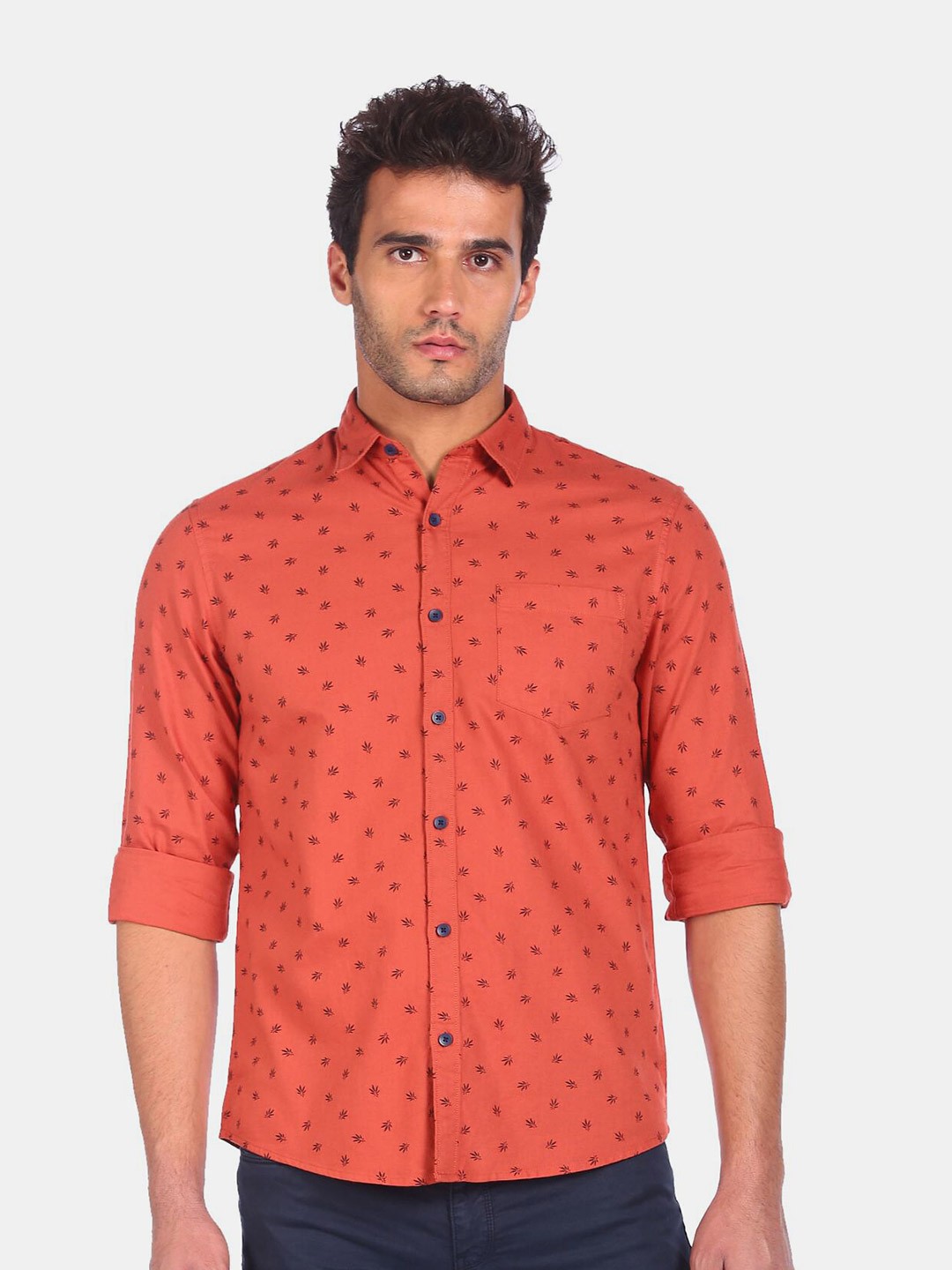 

Ruggers Men Rust Conversational Printed Casual Shirt