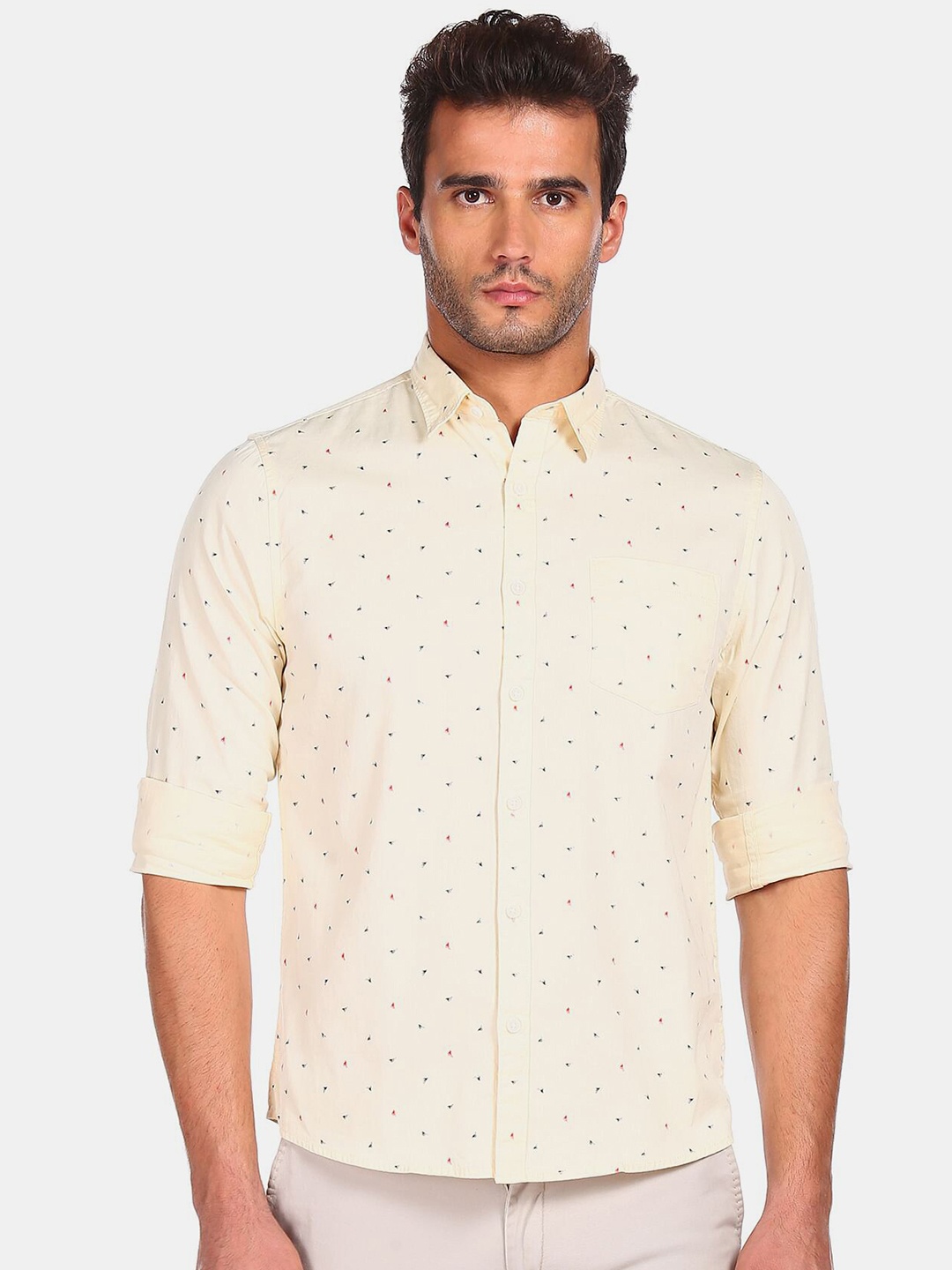 

Ruggers Men Cream Printed Casual Shirt