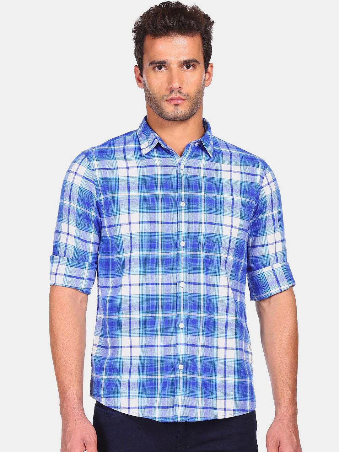 

Ruggers Men Blue Tartan Checked Casual Shirt