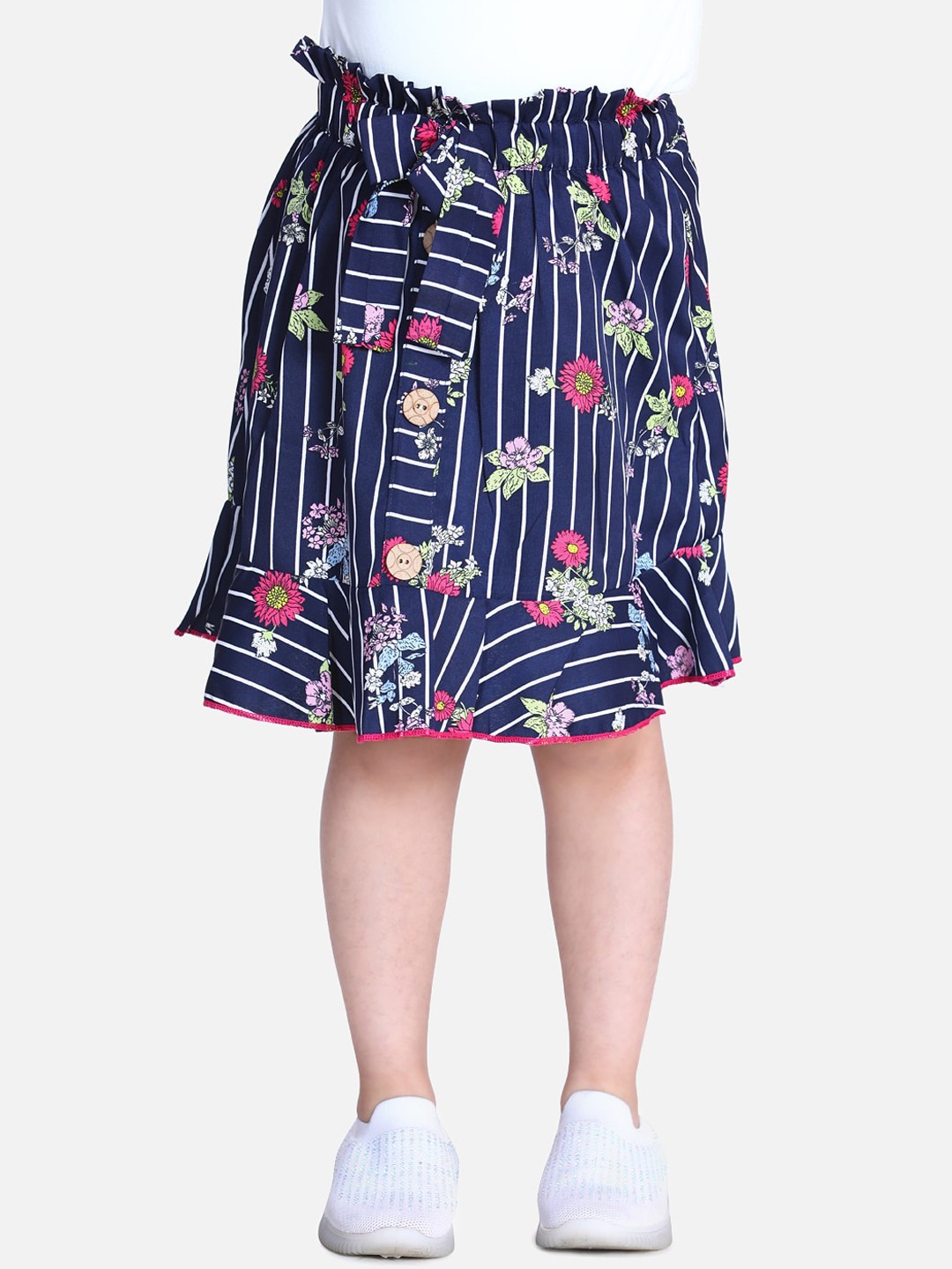 

Cutiekins Girls Navy Blue & Pink Printed Knee-Length A-Line Skirt