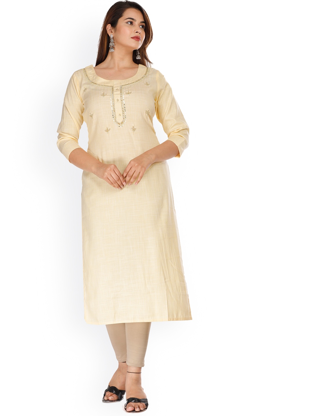 

KALINI Women Yellow Thread Work Kurta