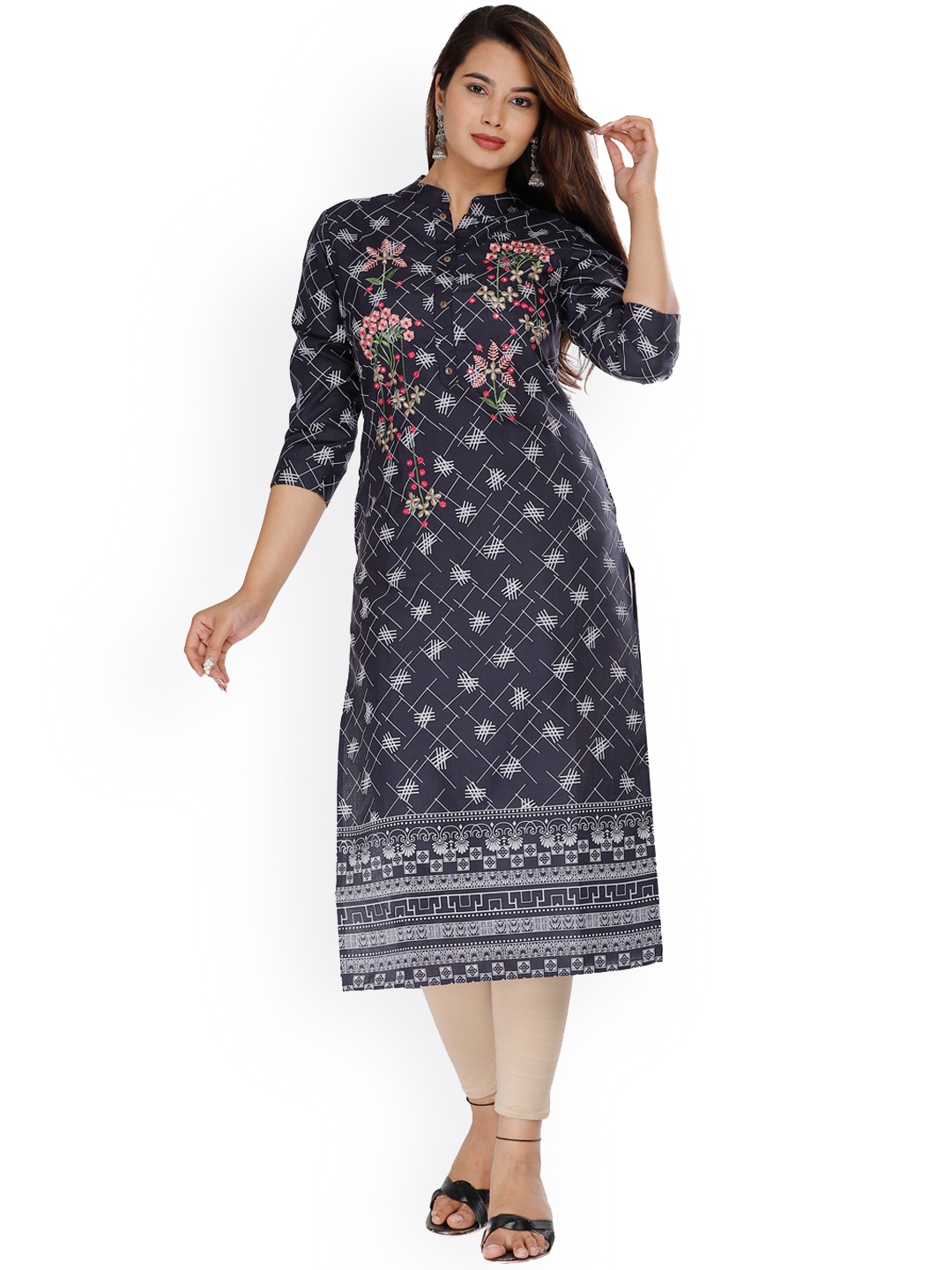 

KALINI Women Navy Blue Ethnic Motifs Printed Kurta