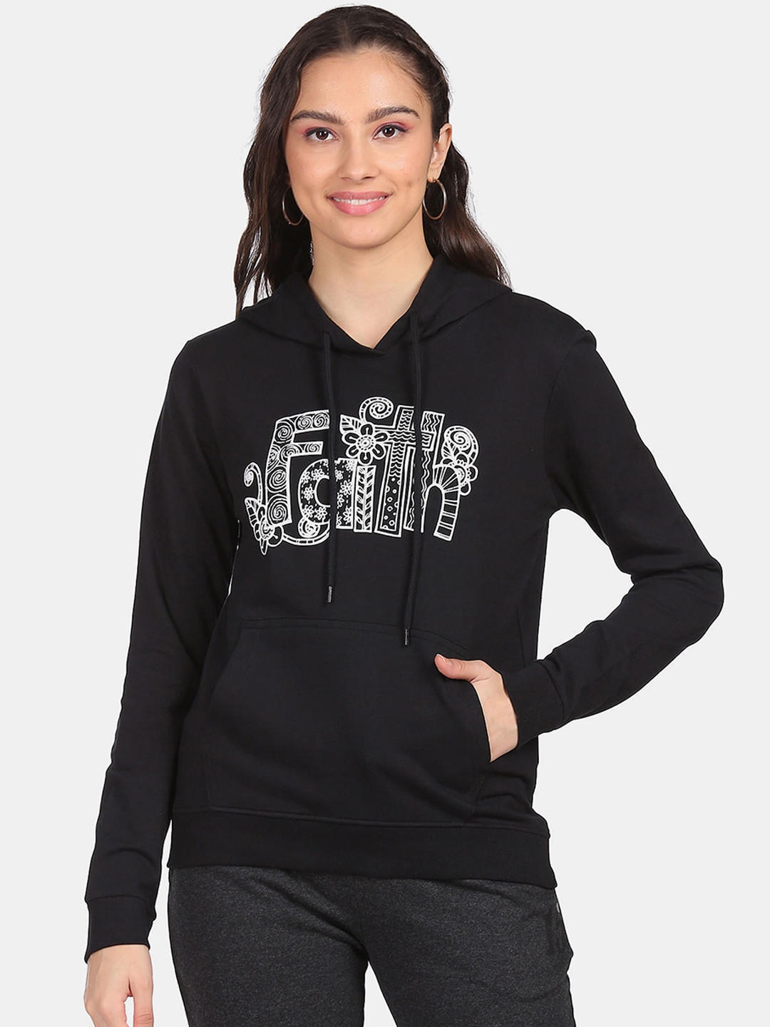 

Sugr Women Black Printed Pure Cotton Sweatshirt