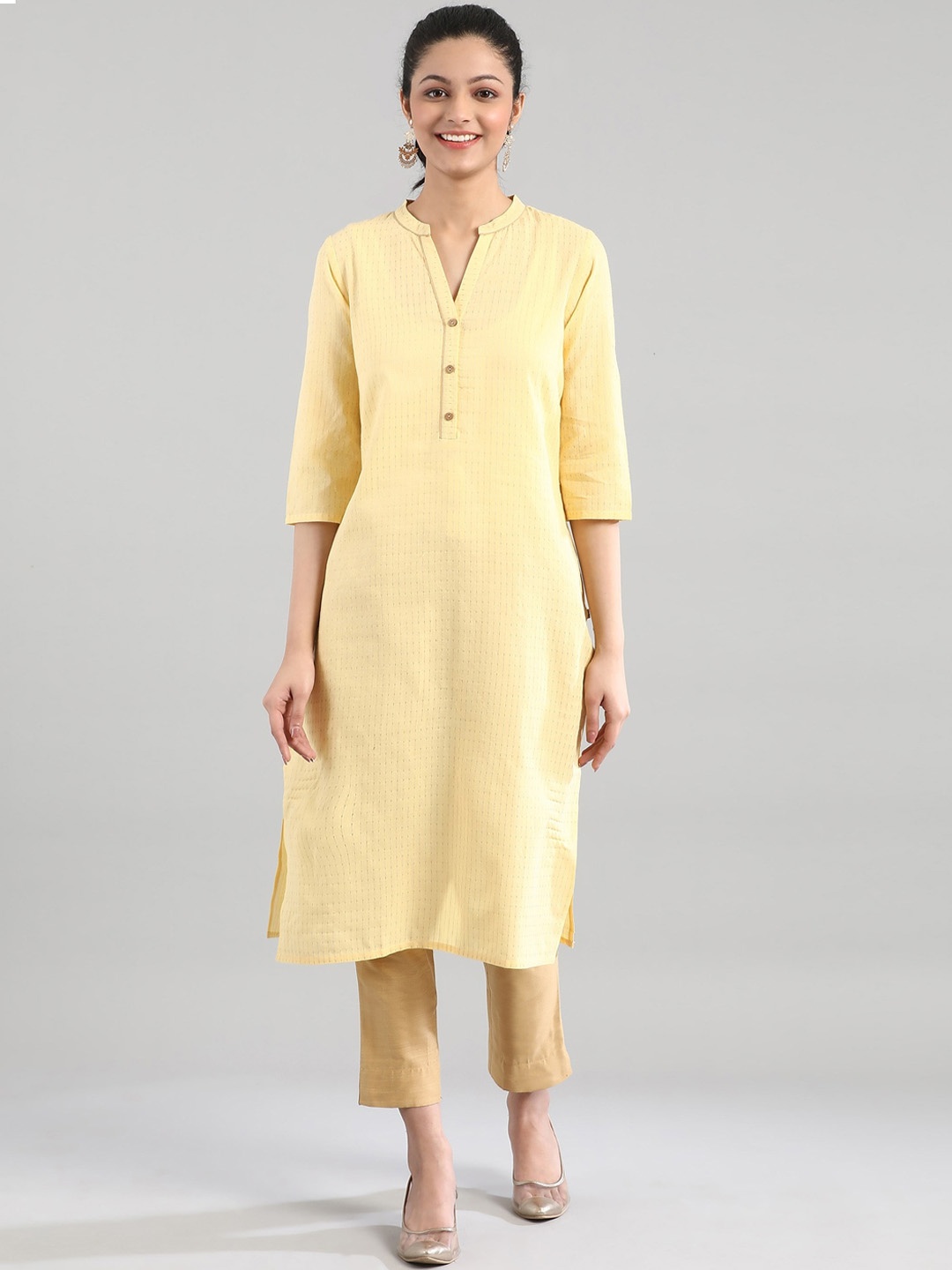 

AURELIA Women Yellow Woven Design Zari Straight Kurta