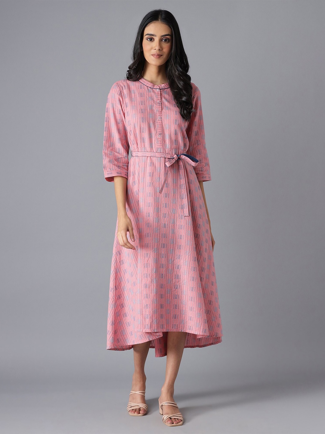 

AURELIA Pink & Blue A-Line Cotton Midi Dress
