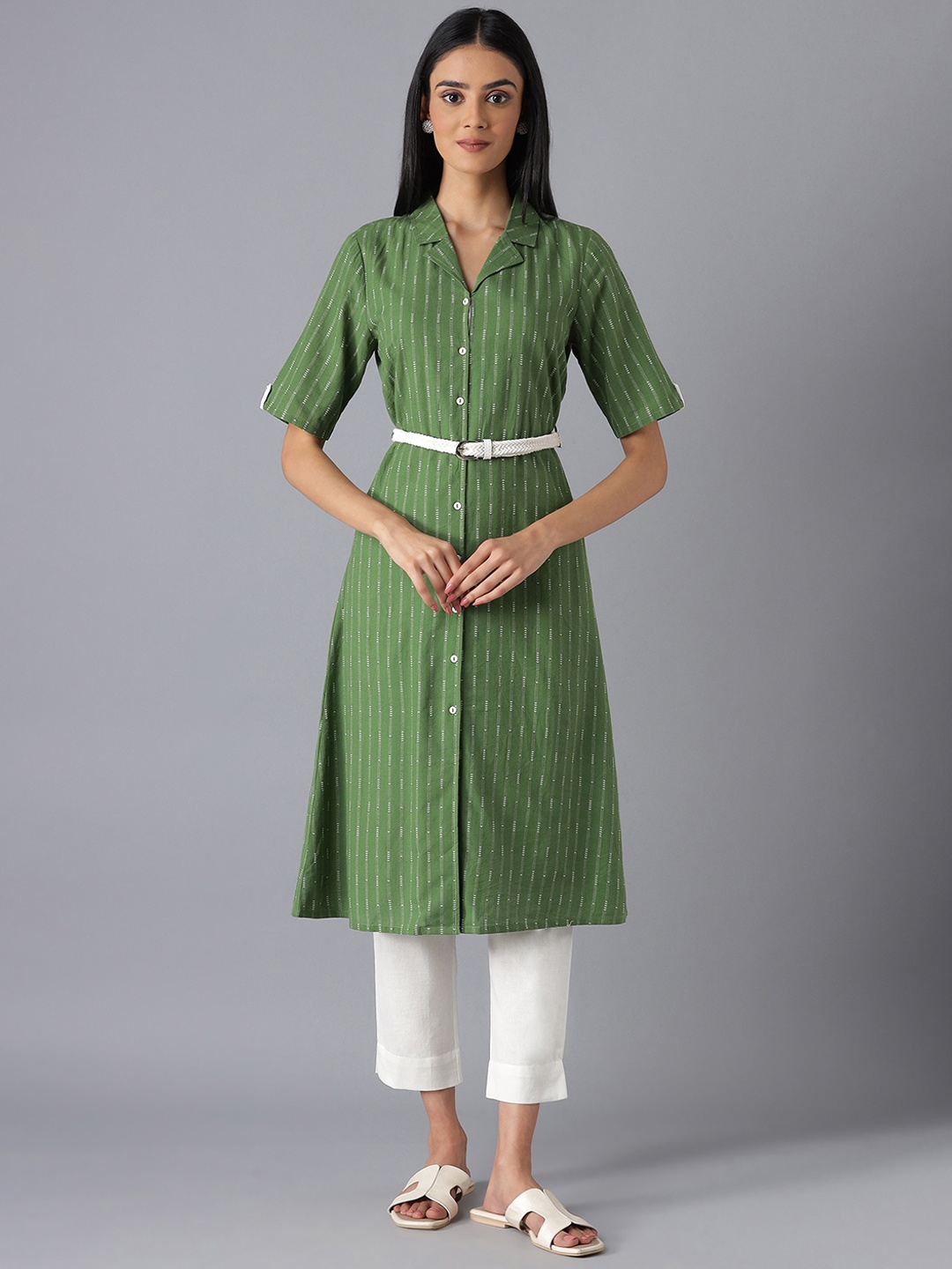 

AURELIA Women Green Printed Cotton A-Line Kurta