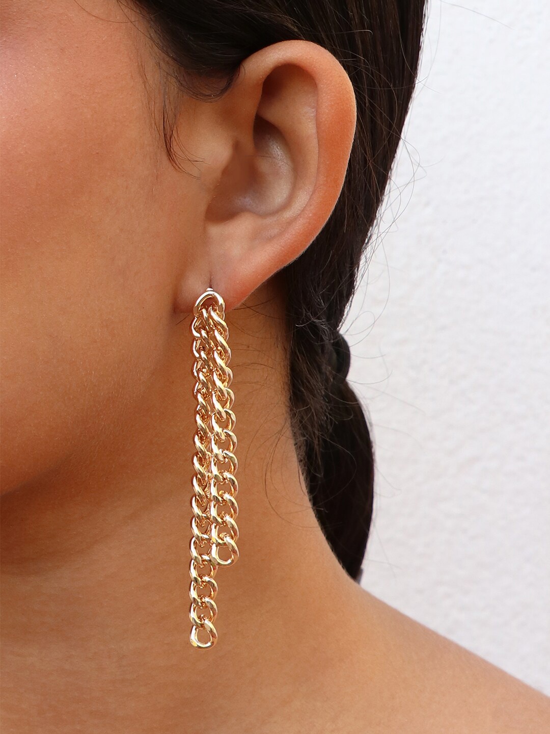 

Ayesha Gold-Plated Contemporary Chain-Link Tassel Drop Earrings