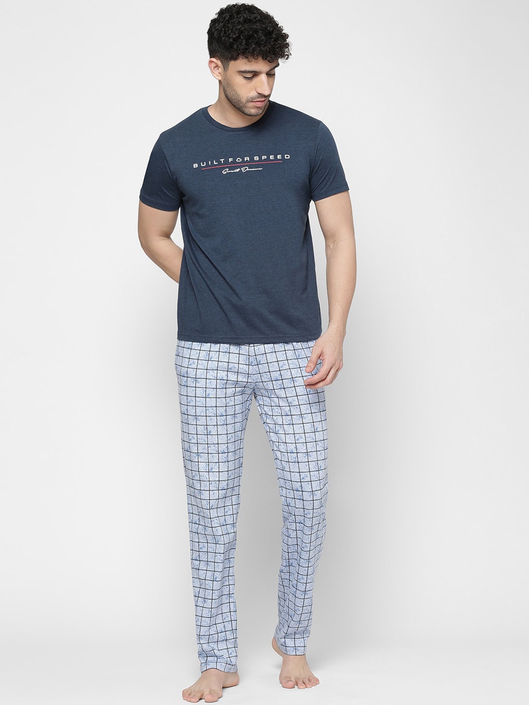 

Sweet Dreams Men Navy Blue & Grey Printed Night Suit