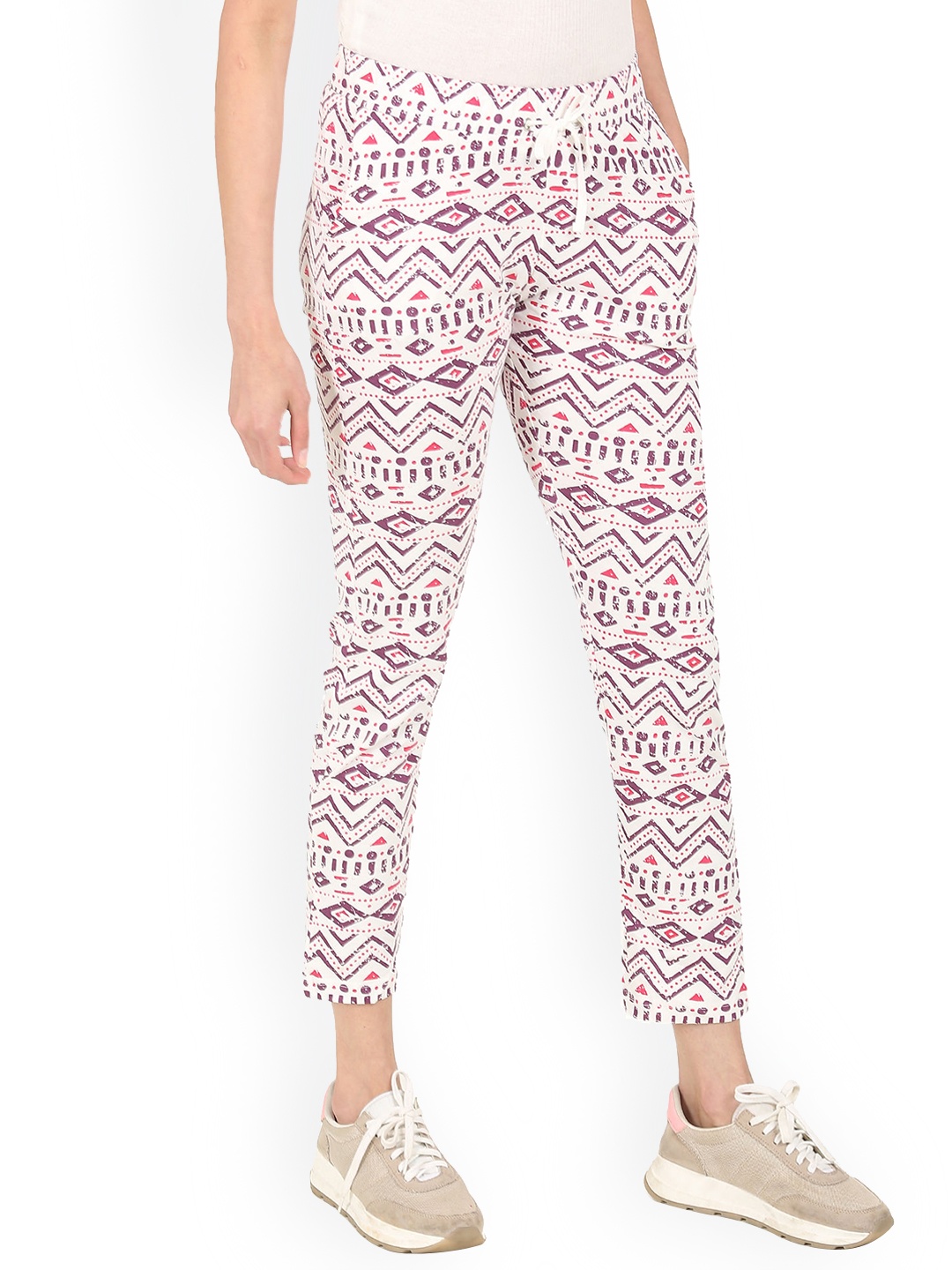 

Sugr Women Pink Graphic Printed Pure Cotton Straight-Fit Track Pants