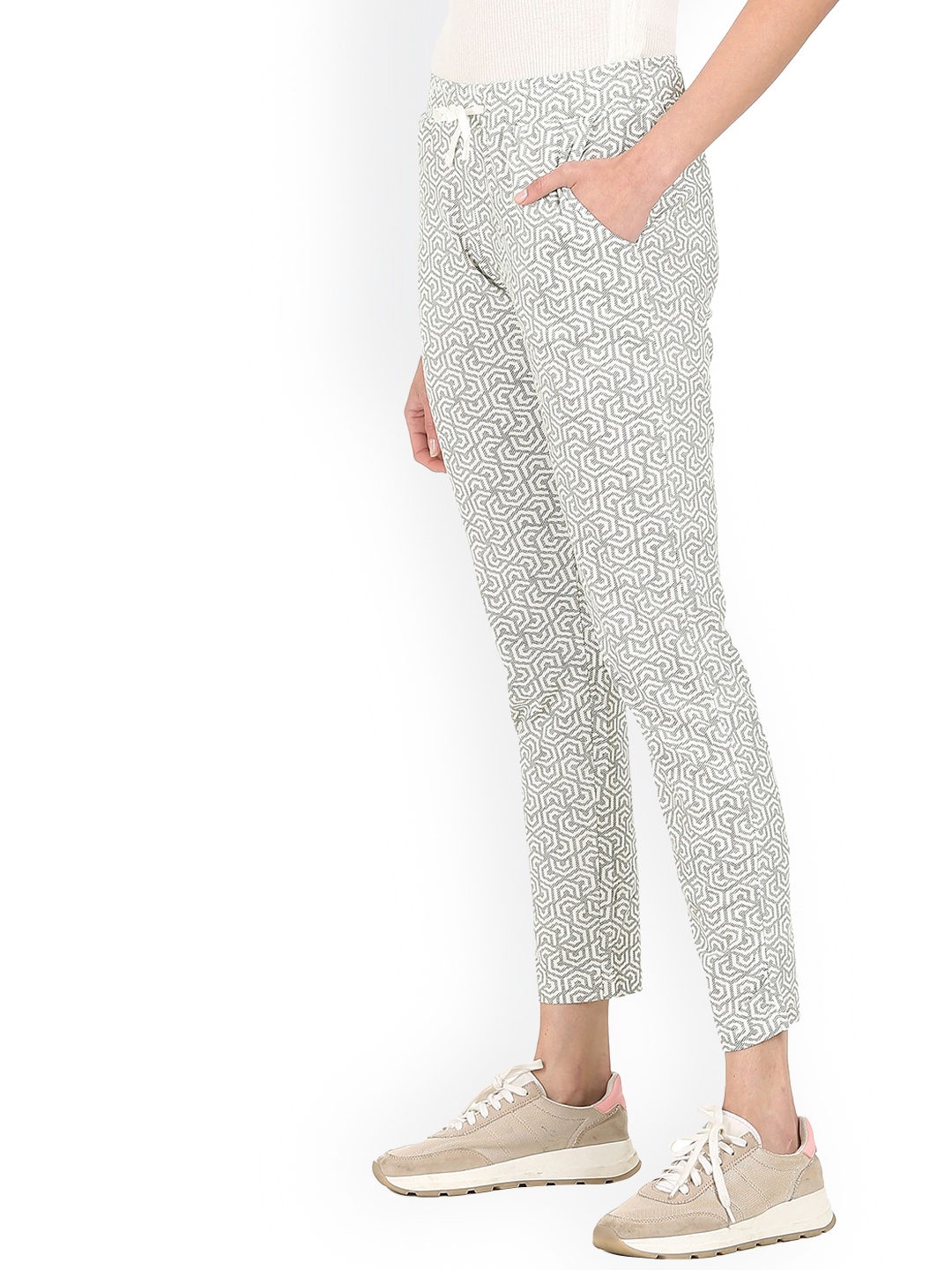 

Sugr Women White & Grey Printed Pure Cotton Straight-Fit Track Pants