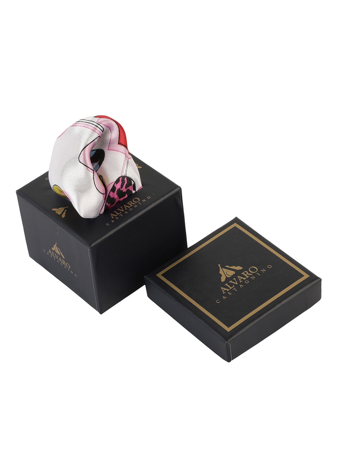

Alvaro Castagnino Men White & Pink Digital Printed Pocket Square