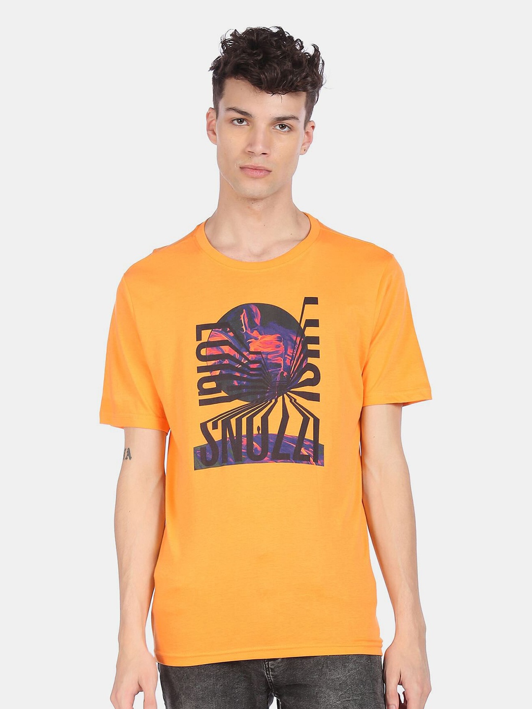 

Colt Men Orange & Black Printed Pure Cotton T-shirt