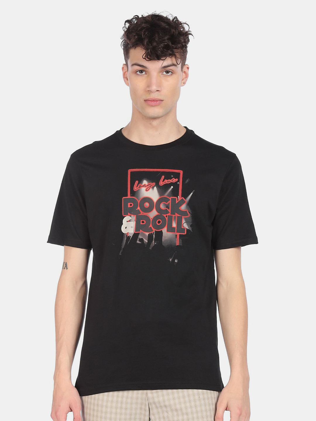

Colt Men Black Graphic Printed Cotton Regular Fit Casual T-shirt