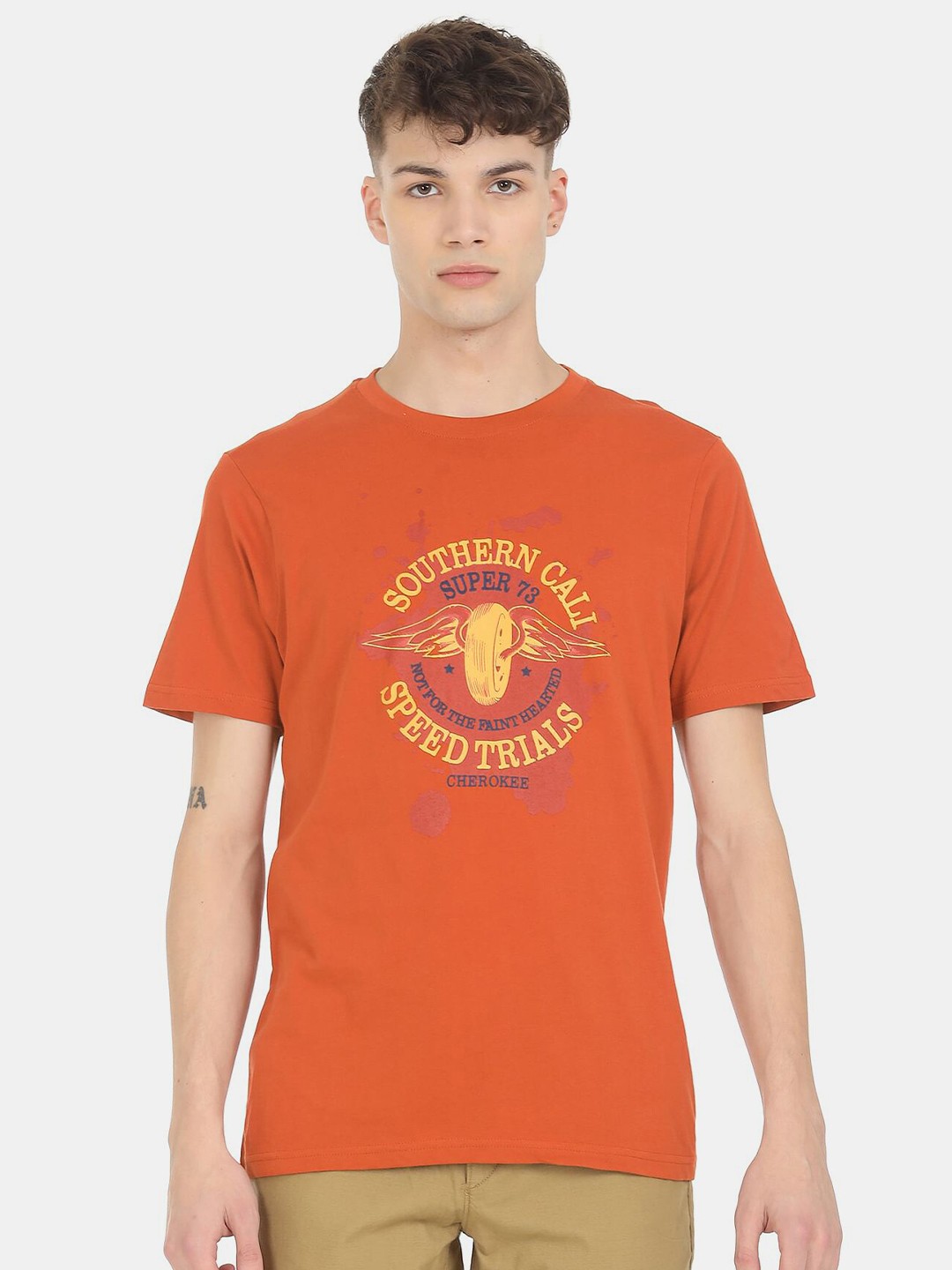 

Cherokee Men Orange Graphic Printed Pure Cotton T-shirt