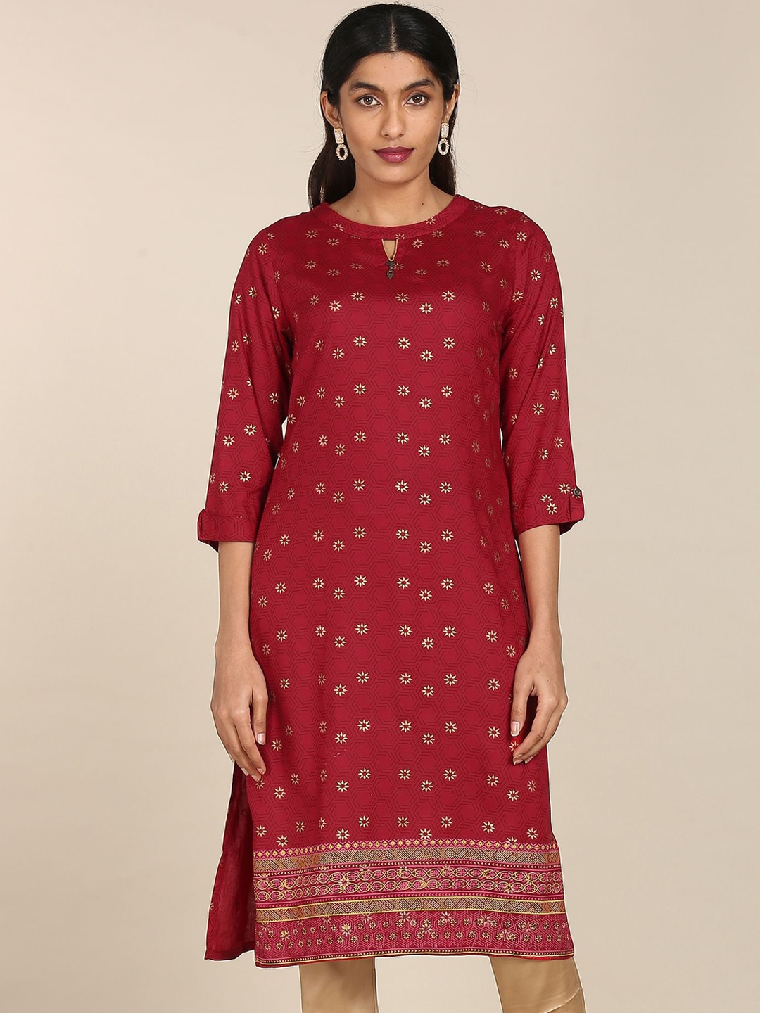 

Karigari Women Red Floral Printed Kurta