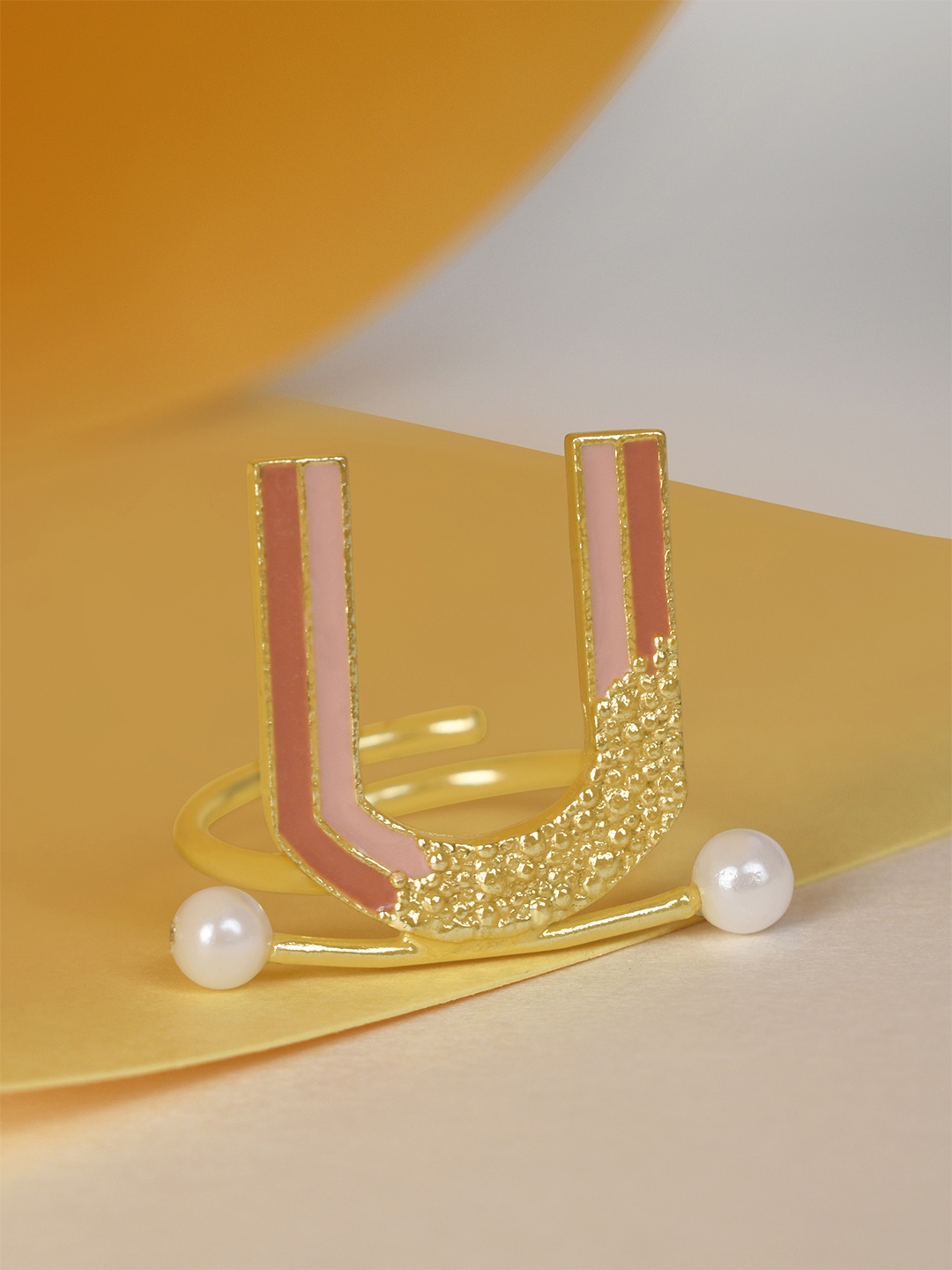 

March by FableStreet Gold-Toned Enamel Adjustable Ring