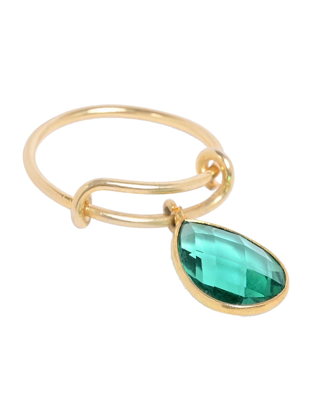 

Mikoto by FableStreet Gold-Plated Green Quartz-Studded Adjustable Finger Ring