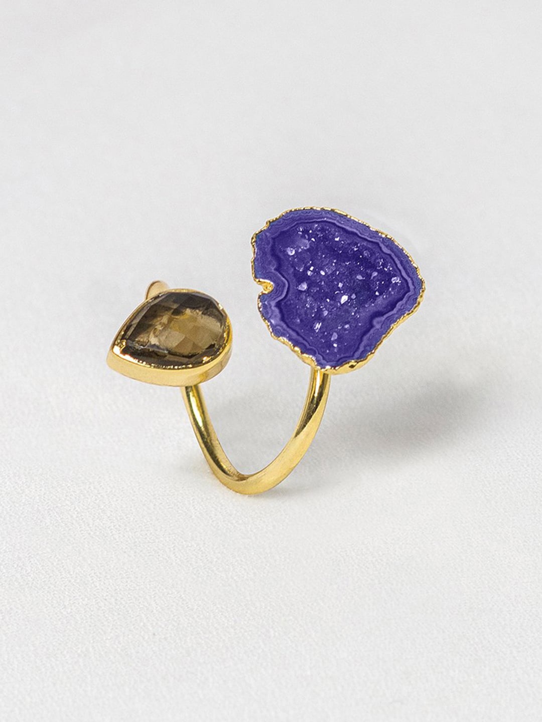 

March by FableStreet Gold-Plated Blue Quartz Stone-Studded Finger Ring