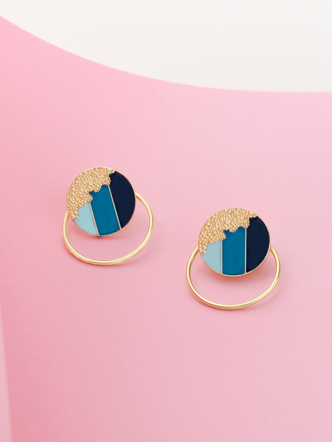 

Mikoto by FableStreet Gold-Plated Blue Circular Jacket Drop Earrings