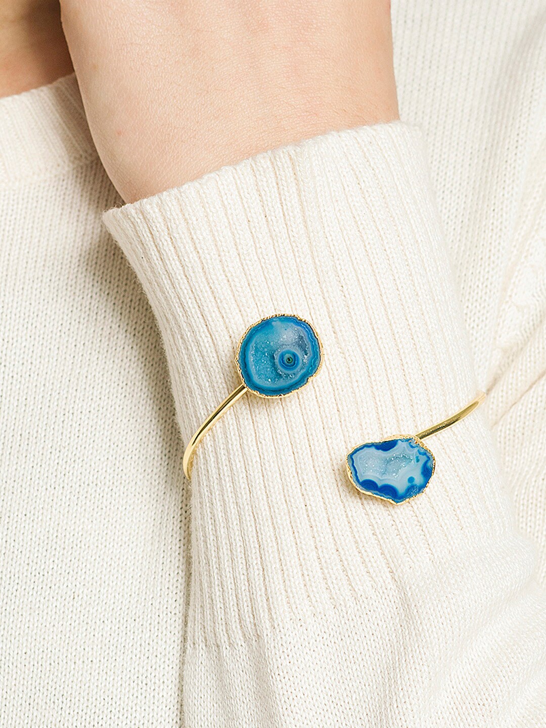 

March by FableStreet Women 18K Gold Plated & Blue Druzy Quartz Cuff Bracelet
