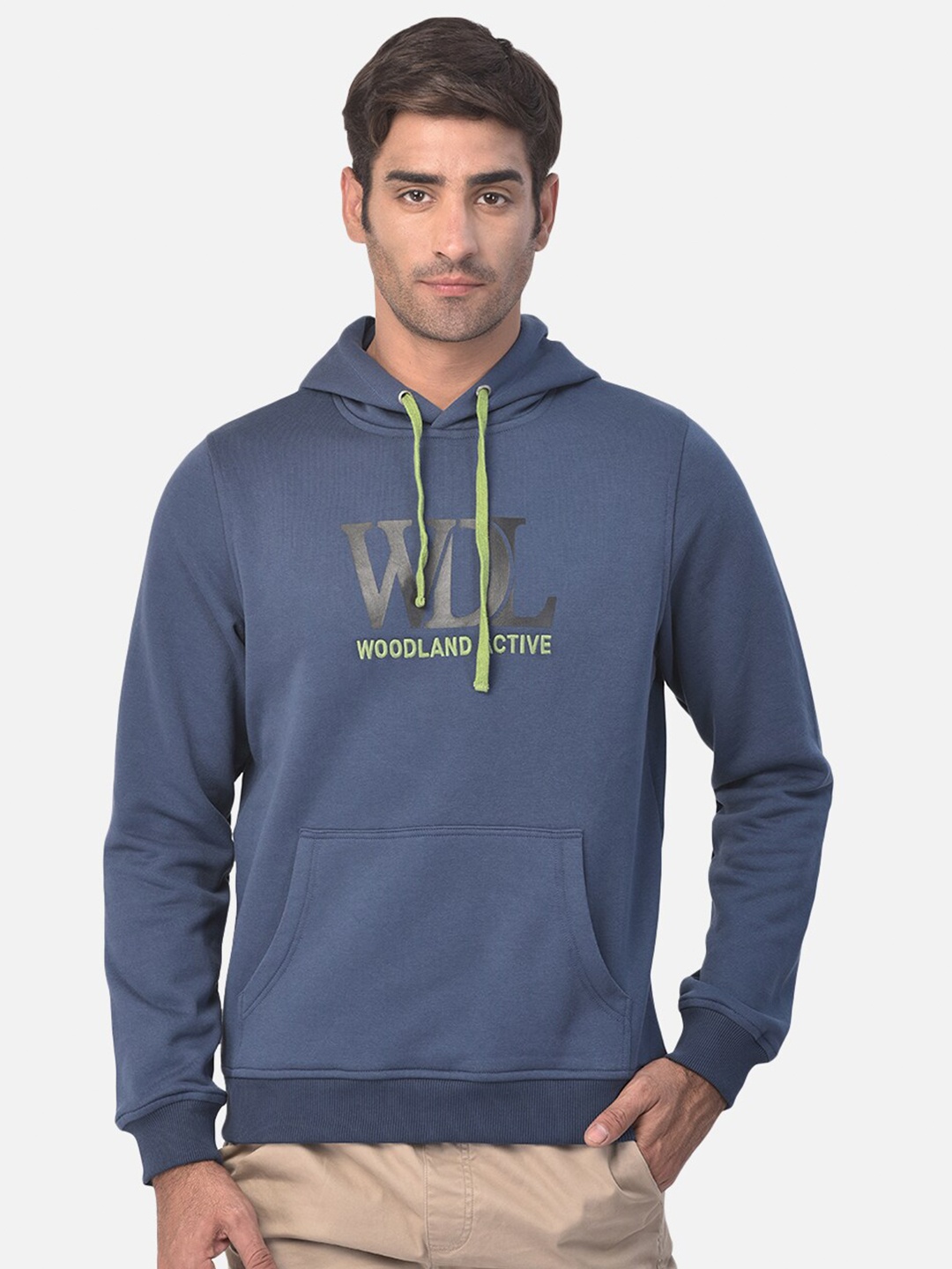 

Woodland Men Navy Blue Printed Hooded Sweatshirt